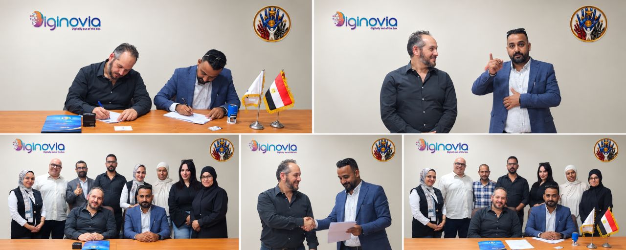 صورة توقيع بروتوكول التعاون بين شركة ديجينوفيا والمؤسسة المصرية لكرامة الصم بحضور قيادات المؤسستين بالجيزة